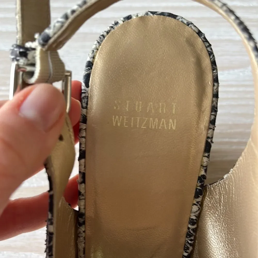 Stuart Weitzman NWOT Jean Snake-Embossed Leather Slingback Sandals size 9 - Picture 10 of 14